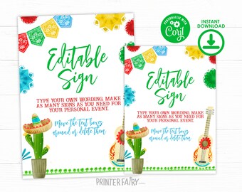 Fiesta Birthday Party EDITABLE Sign, Mexican Fiesta Invitation, Fiesta Decorations, Cinco de Mayo Birthday Time Two Siesta, Three-esta