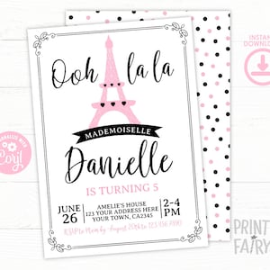 Paris Invitation, EDITABLE, Paris Birthday, French Birthday Party, Ooh lala Invitation, Paris theme Party, Pink and black, INSTANT DOWNLOAD