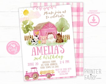 Farm Girl Birthday Invitation, EDITABLE, Barnyard Invitation, Farm Birthday Party, Barnyard Party, INSTANT DOWNLOAD