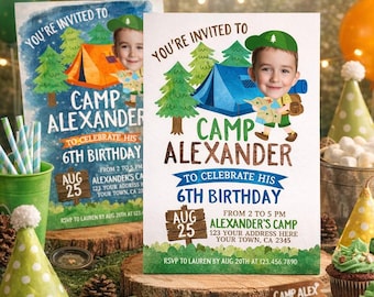 Camping Party Invitation Personalized with Photo, Digital or Printable Design