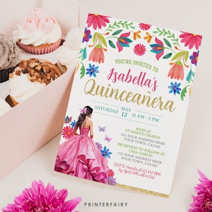 Quinceañera Birthday Invitation, Editable Mexican Fiesta Invite, Quince años, Floral Mexican Theme Party, Cinco De Mayo, Instant Download