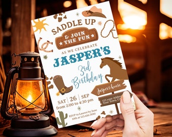 Rodeo Birthday Party Invitation, EDITABLE, Cowboy Birthday Party Invitation, Saddle Up and Gallop, Wild West Birthday Invite, Printable