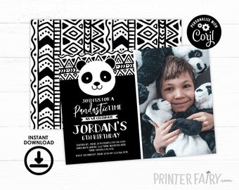 Panda Birthday Invitation, EDITABLE, Panda Birthday party, Black white Party, Panda Invitation, INSTANT DOWNLOAD