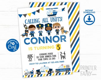Editable Police Birthday Party Invitation (Digital Download)