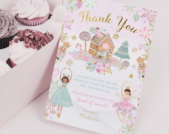 Christmas Party Nutcracker Card, Land of Sweets, Ballerina Thank You Card - Editable Winter Wonderland Thank You Note