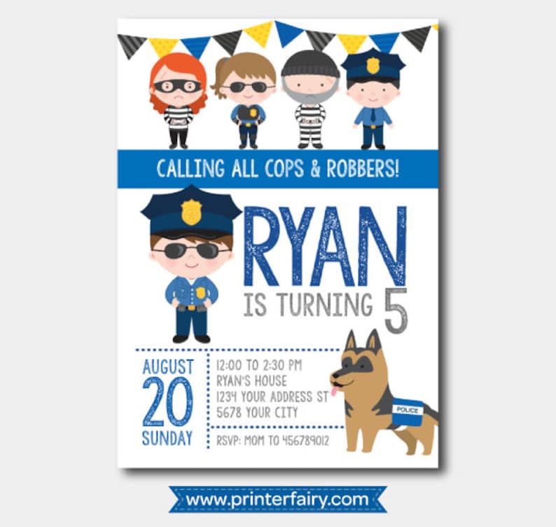 Cops and robbers Invitation, Police Birthday Invitation, Police Birthday Party, DIGITAL, 2 Options image 2