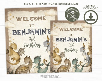 Dragon Welcome Sign, EDITABLE, Dragon Sign, Castle Birthday Party, Medieval Birthday Decorations, Dragon Birthday Party, INSTANT DOWNLOAD