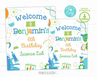 Science Birthday Party Welcome Sign, EDITABLE, Science Theme Party, Science Invitations, Science Party, Mad, Scientific Printable Invitation