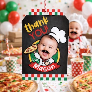 Personalized Pizza Birthday Favor Tags, Chef Party Thank You (Digital Download) image 1