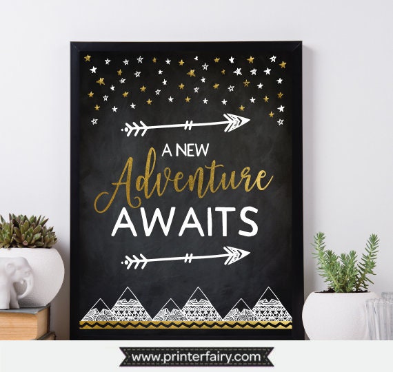 Adventure Awaits Printable Sign, Chalkboard Poster, Shower Decor, Birthday Sign, Tribal Poster, Printable files, DIGITAL, Instant Download Il_570xn