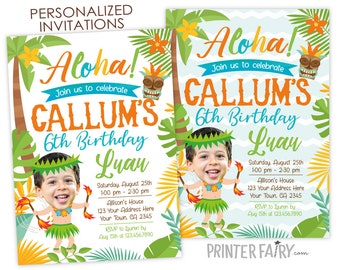 Luau Boy Birthday Invitation with Photo, Hawaiian Birthday Party, Beach Birthday Party, Personalized Digital Invitation, 2 options