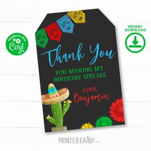 Fiesta Birthday Party Favor Tags, Editable Mexican Fiesta Thank You Tags, Fiesta Decorations, Cinco de Mayo Birthday Time Two Siesta Favors