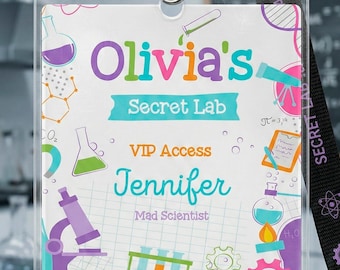 Science Birthday Party Editable Name Tag, Instant Download
