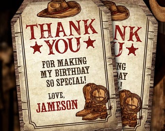 Western Geburtstag Dankeschön Tags, Cowboy Party (Digitaler Download)
