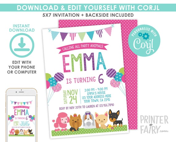 EDITABLE Puppy Birthday Invitation, Pet adoption Party, Dogs Birthday Invitation, Puppy Invitation, Dog Invitation, INSTANT DOWNLOAD Il_570xn