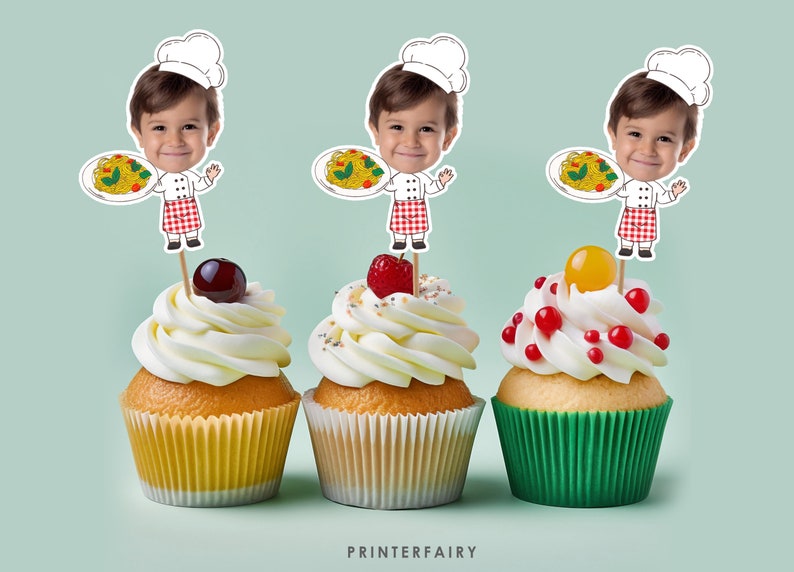 Italian Party Photo Cupcake Toppers, Editable Birthday Stickers (Digital) image 2