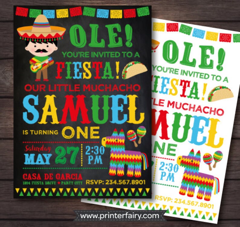 Fiesta Invitation, Cinco de Mayo Invitation, Fiesta First birthday Invitation, Mexican Birthday Invitation, Digital, 2 Options image 2