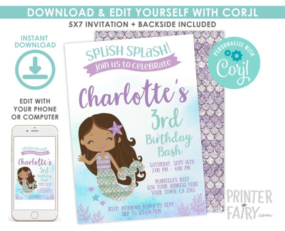 Pool or Beach Event Printable Pool Party Decor Custom Splish Splash Mermaid Welcome Print 16x20 or 20x30 JPG or PDF Print
