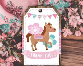 Etiquetas de recuerdo de poni, agradecimiento de cumpleaños de vaquera, imprimibles (descarga instantánea)