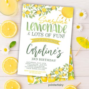 Lemon Birthday Invitation, Editable, Citrus Invitation, Lemonade Birthday Party, Sunshine Birthday Invitation, Instant Download