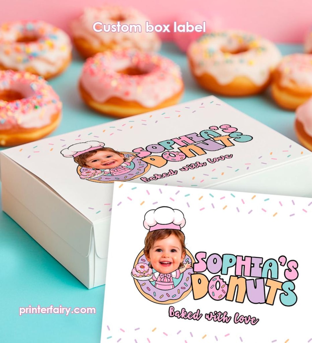 Personalized Photo Donut Box Label, Birthday Party Printable (digital ...