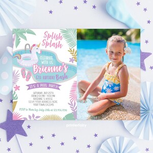 Unicorn Pool Party Invitation with photo, EDITABLE, Unicorn Float, Pool Party Birthday Invite, Summer Birthday Party, INSTANT DOWNLOAD