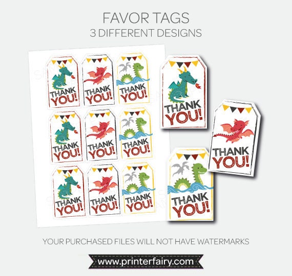 Dragon Thank You Tags Printable Favor Tags Dragon Birthday | Etsy