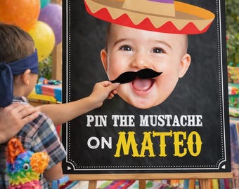 Pin The Mustache Printable Party Game, DIGITAL Personalized Design