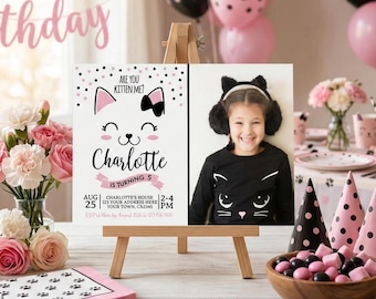 Editable Kitty Cat Photo Birthday Invitation, Pet Party (Digital Invite)