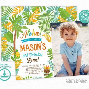 EDITABLE Luau Birthday Invitation with photo, Beach Birthday Party, Summer Party, EDIT YOURSELF Digital Invite