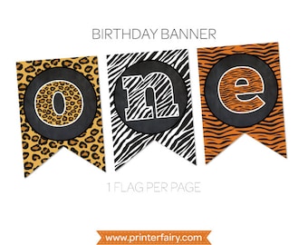 Safari First Birthday Banner, ONE banner, Safari Decorations, Animal Print, Jungle Banner, Jungle Decor, Printable Banner, INSTANT DOWNLOAD