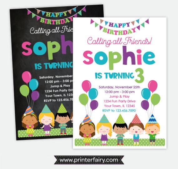 Friends Birthday Invitation, Birthday Party Invitation Girls, Balloon Party Invitations, Kids Invitations, Personalized Digital, 2 Options Il_570xn