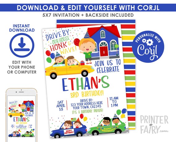 Drive Through Birthday Party, Quarantine Birthday, Virtual Birthday Invitation, Drive by Invitation, INSTANT DOWNLOAD Il_570xn
