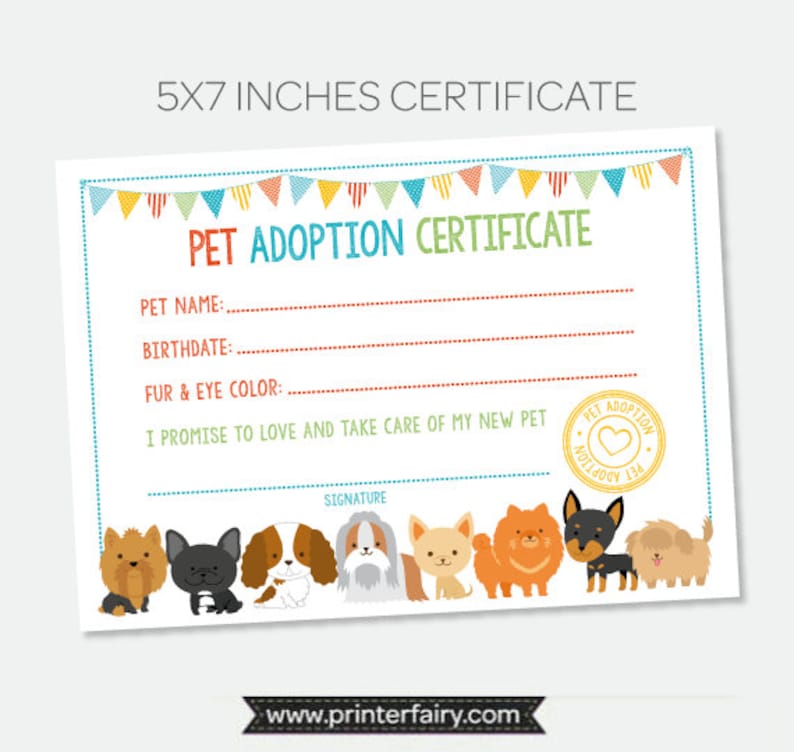 Puppy Adoption Certificate Pet Adoption Station Puppy | Etsy