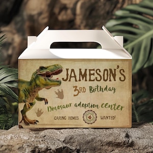 Dinosaur Birthday Party Gable Box, EDITABLE, T-rex Birthday, Dinosaur Party, Box Label, gable box sticker, Favor Box, INSTANT DOWNLOAD