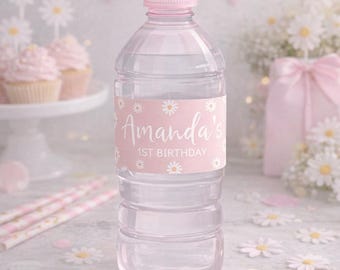 Editable Daisy Water Bottle Labels, Floral Birthday Party (Digital Download)