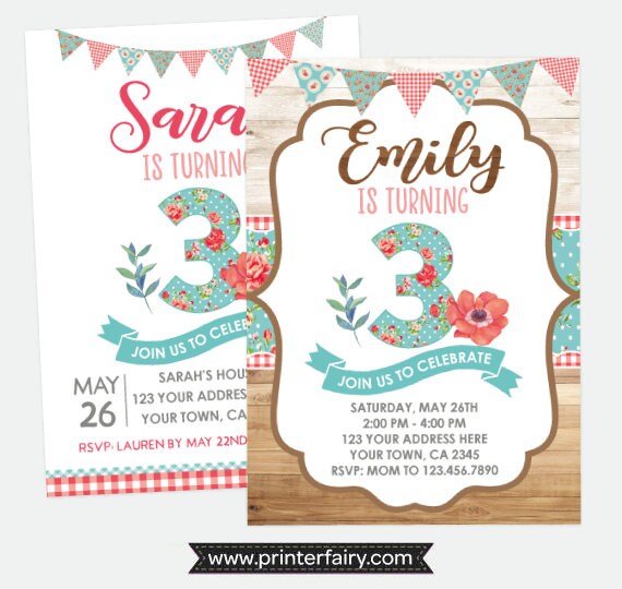Picnic Birthday Invitation, Floral Birthday Party, Vintage Birthday Invitation, Summer Party, Any Age, Personalized Digital Invitation Il_570xn