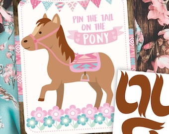 Pin the Tail on the Pony Party Game, Cowgirl Birthday (Instant Download)