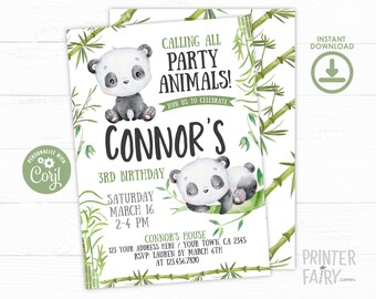 Panda Birthday Invitation, Bamboo Birthday Invitation, EDITABLE Birthday Invitation, Panda Birthday Party, Digital Instant Download