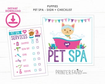 NEW! Dogs, Pet Spa Sign & Checklist, Puppy Adoption Party, Dog Birthday, Pawty Activities, Printable Games, INSTANT DOWNLOAD