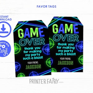 Laser Tag Favor Tags, EDITABLE Laser Tag Gift Tags, Neon Birthday Party, Glow Birthday, Editable Tags, INSTANT DOWNLOAD
