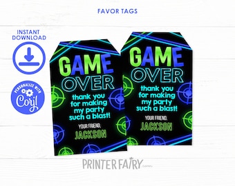 Laser Tag Favor Tags, EDITABLE Laser Tag Gift Tags, Neon Birthday Party, Glow Birthday, Editable Tags, INSTANT DOWNLOAD