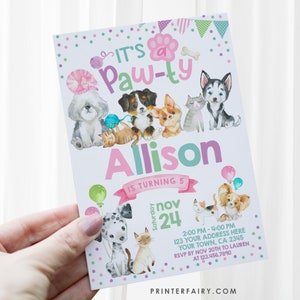 Puppies & Kitties Birthday Invitation, Pawty Invitation, Pet Adoption Party Invitation, Pawty Invites, INSTANT DOWNLOAD