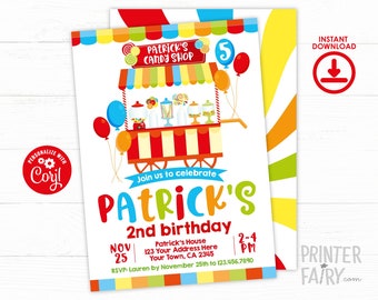 Candy Shop Birthday Invitation, EDITABLE, Sweet Shoppe Invitation, Candy Birthday Party, INSTANT DOWNLOAD