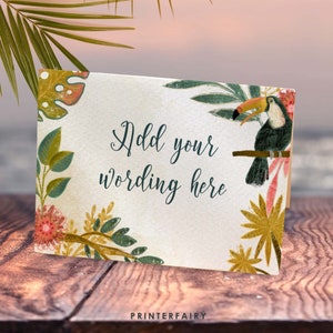 Tropical Birds Birthday Food Tents, EDITABLE, Tropical Birthday Food Tents, Summer Birthday Luau Label, Toucan Invite, INSTANT DOWNLOAD