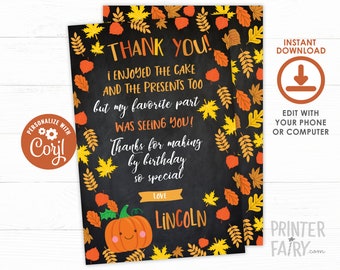 Little Pumpkin Thank You Cards, EDITABLE, Little Pumpkin Birthday Party, Thank You Notes, INSTANT DOWNLOAD