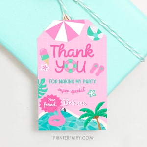Pool Party Dankeschön Tags, bearbeitbar, Pool Party Gunst Tags, Malibu Geschenkanhänger, Strandpartydekoration, Eiscreme einladen, INSTANT DOWNLOAD