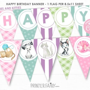 Faixa de aniversário de filhotes e gatinhos, festa de aniversário de cachorro, faixa de aniversário de gato, festa de adoção de animais de estimação, decorações de Pawty, DOWNLOAD INSTANTÂNEO