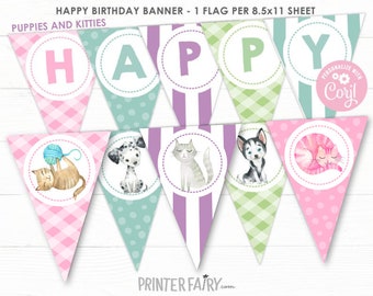 Puppies and Kitties Birthday Banner, Dog Birthday Party, Cat Birthday Banner, Pet Adoption Party , Pawty Decorations, INSTANT DOWNLOAD