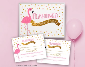 Adopt a Flamingo, Pet Adoption Party, Flamingo Adoption Certificate, Luau Birthday Party Games, Digital Printable Signs, INSTANT DOWNLOAD